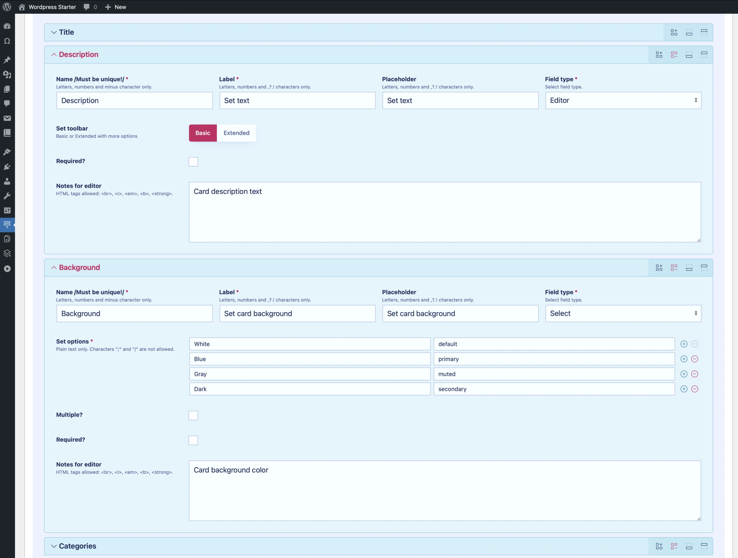 Crf editor fields